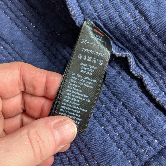 Stunning Monsoon 100% Cotton Quilted / Woven Navy Patterned Jacket - Large - Picture 3 of 12